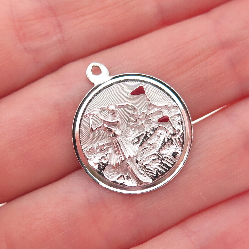 M&M Mark Mercy Sterling Silver Vintage Enamel Female Golf Player Charm Pendant